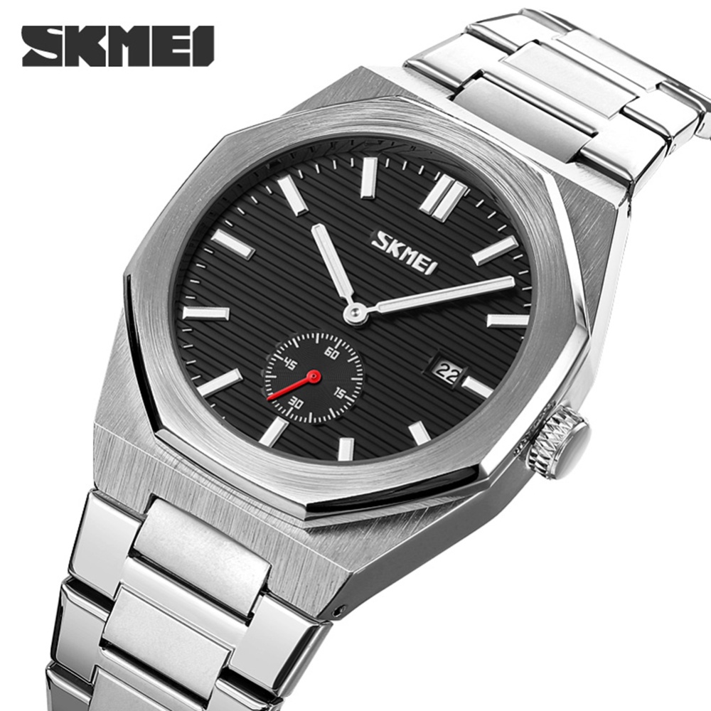 SKMEI Business Men Quartz Watches Steel Band Waterproof Fashion Octagonal Wristwatch golden dial - Image 2