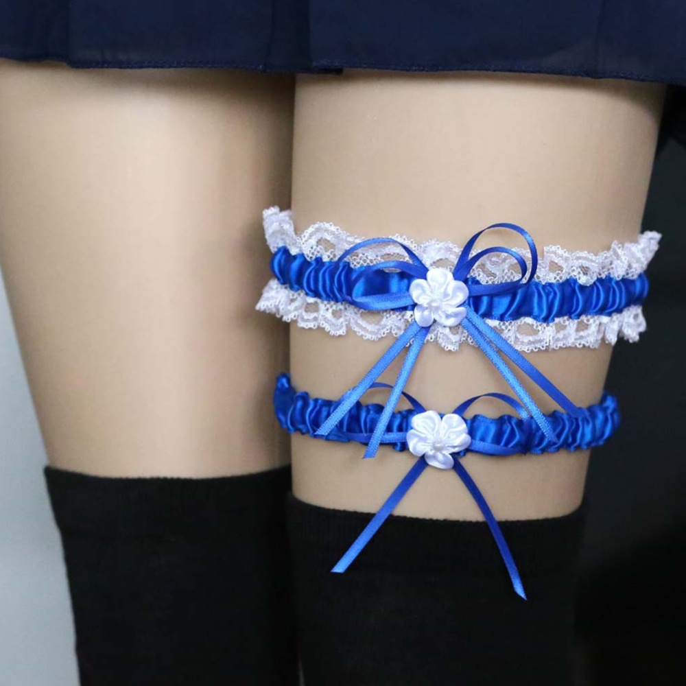 Women Girls Lace Bridal Lingerie Bowknot Wedding Party Cosplay Leg Garter Belt Suspender Royal blue - Image 3