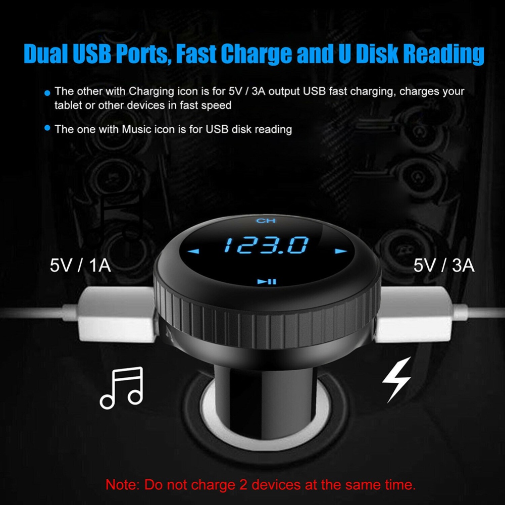 Radio Adapter Quick Charge 3.0 Wireless V4.2 Car Smart Fm Transmitter USB Charger Black - Image 3