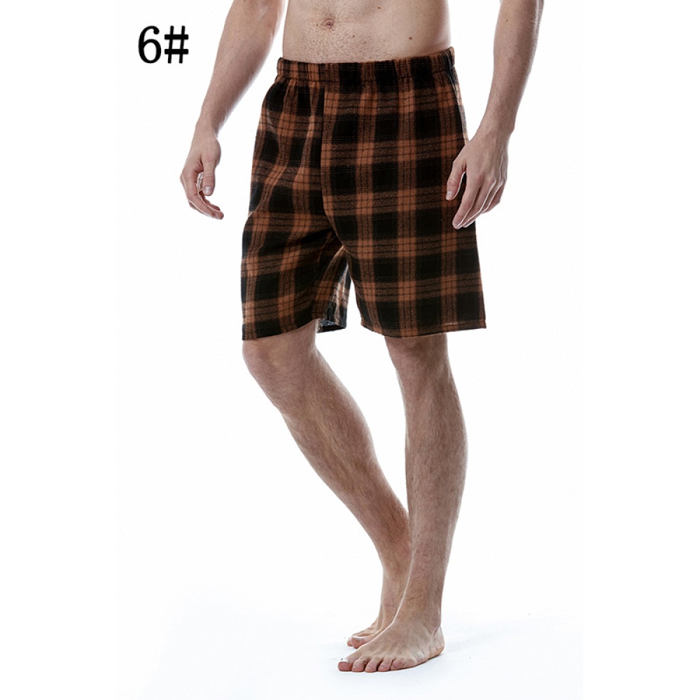 Summer Men Beach Shorts Cotton Plaid Sleepwear Lounge Loose Breathable Sleep Bottoms 6 2XL - Image 2