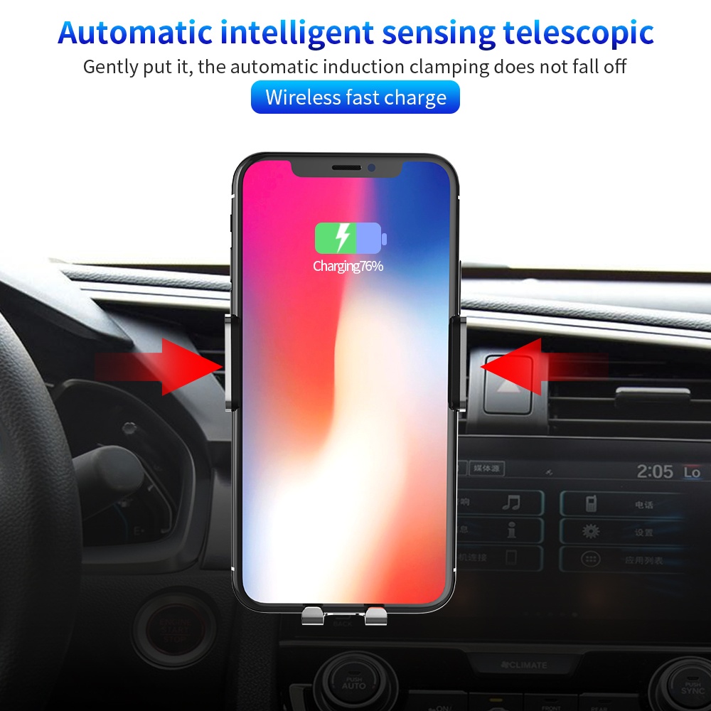 Electric Induction Car Phone Holder New Fast Charging Bracket Mobile Wireless Flexible black - Image 3