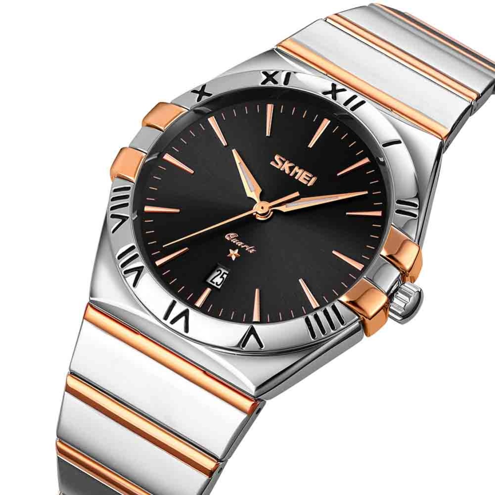 SKMEI Men Watch Waterproof Business Calendar Wrist Classic Luxury Stainless Steel Band For Rose Gold Case Black Dial - Image 3