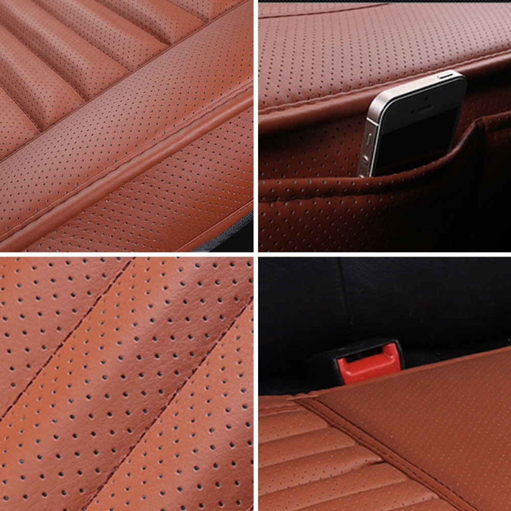 Car Front Seat Cover PU Non-slip Cushion for Four Seasons beige - Image 3