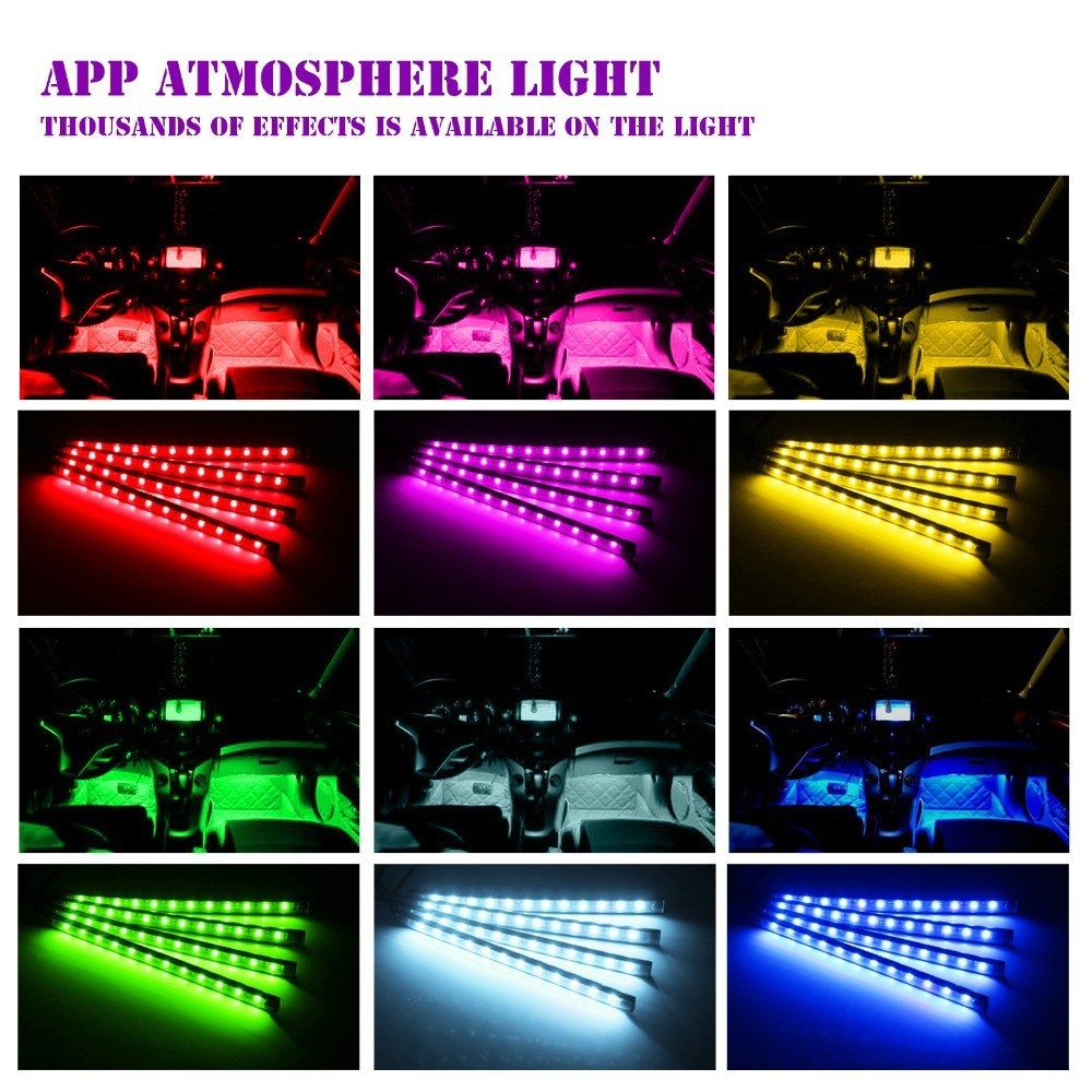 Car Interior Lights LED Strip Light 48 App Controller Waterproof DIY Color Music Under Dash Lighting Kits 12 lights mobile APP control - Image 3