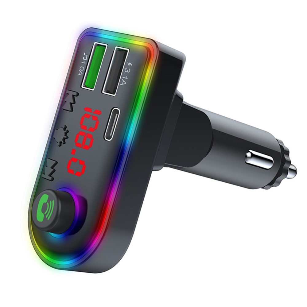 F7/f8 Car Bluetooth Fm Transmitter Hands-free Call Mp3 Player Colorful Light Type-c Charger F8