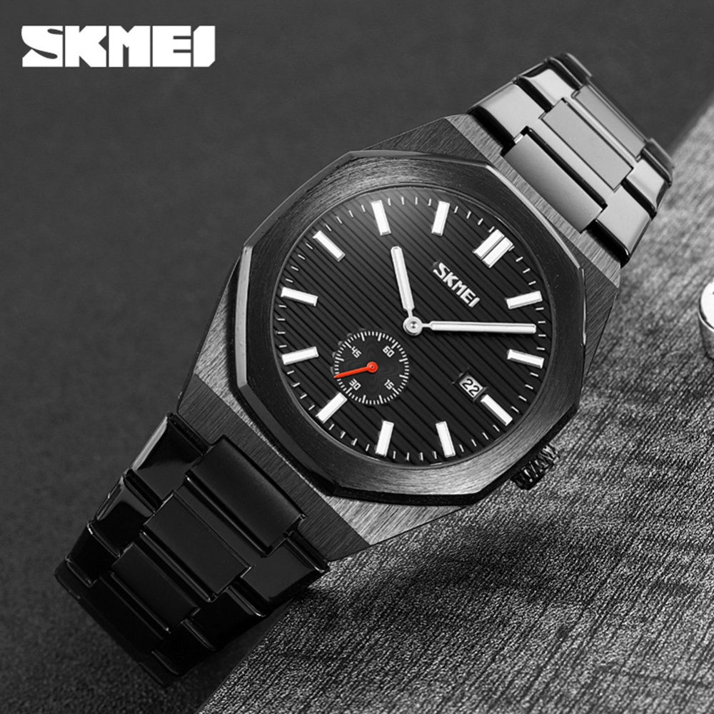 SKMEI Business Men Quartz Watches Steel Band Waterproof Fashion Octagonal Wristwatch golden dial - Image 3