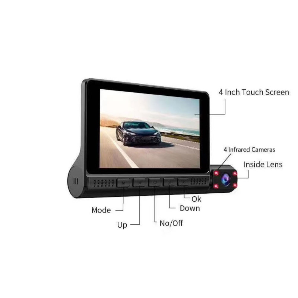 ABS Car 4 Inch Driving Recorder HD 1080P Three-Lens Touch - Image 2