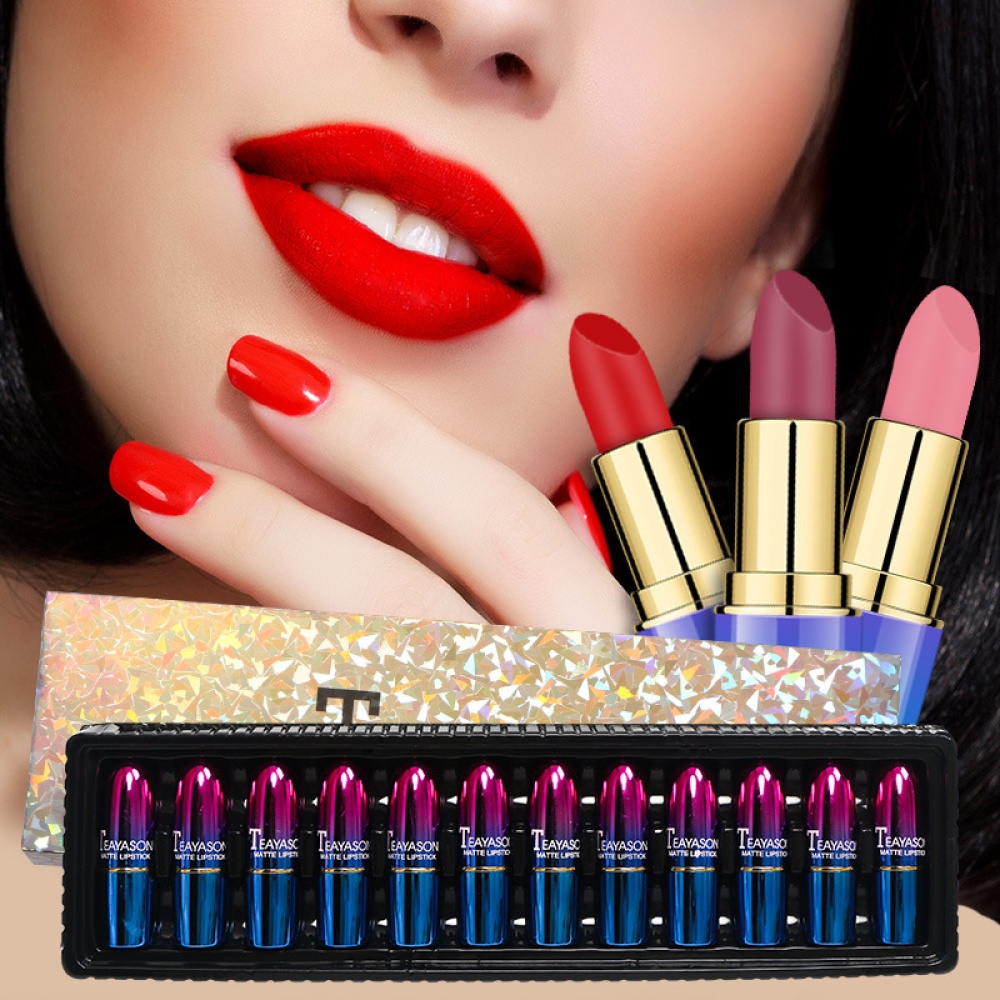 12pcs Lipstick Set 12 Color Matte Non-stick Cup Moisturizing Cream lipstick colors - Image 3