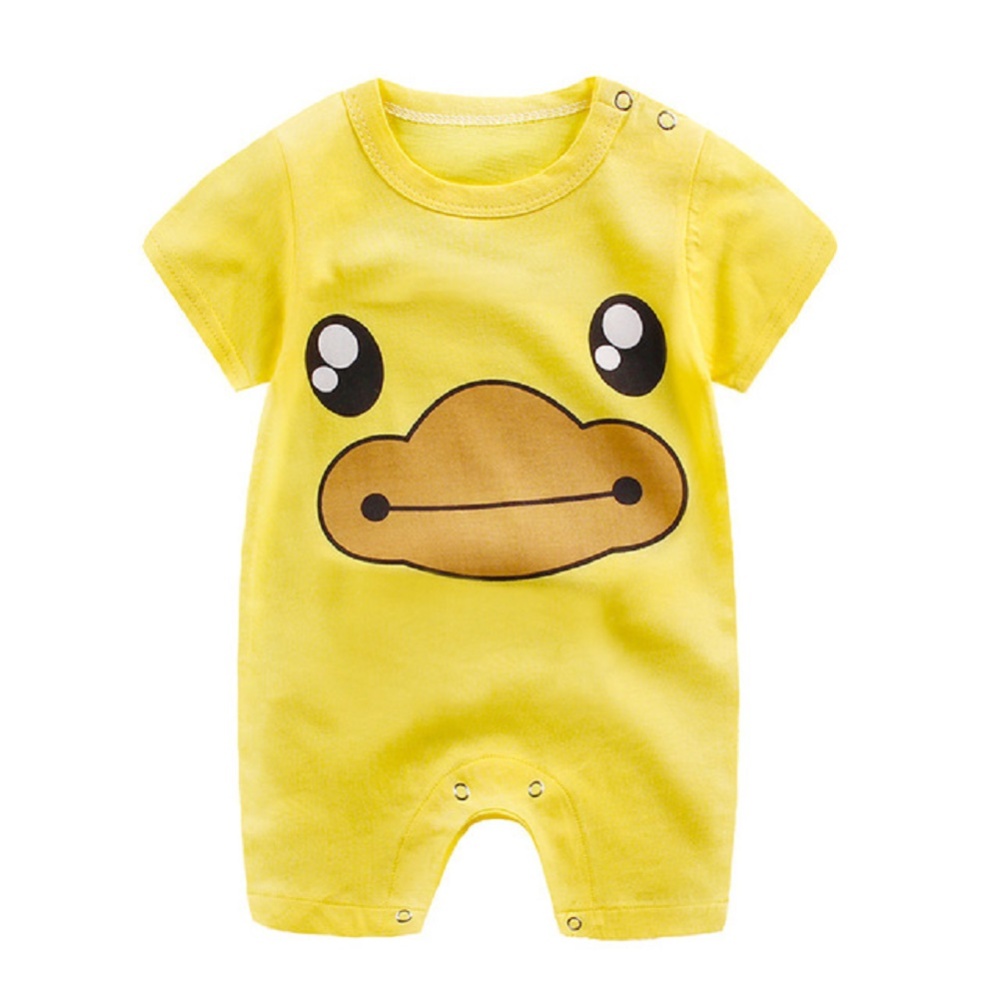 Newborn Infant Baby Boy Girl Cartoon Printing Short Sleeve Romper Bodysuit Yellow Duckling_80cm - Image 2