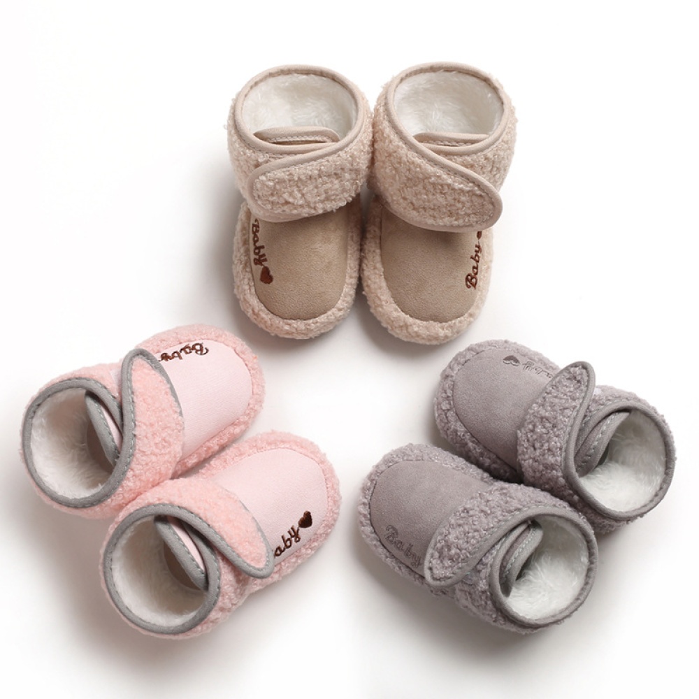 Newborn Plush Snow Boot Warm Soft Sole Non-slip Shoes for Winter Infant Boys Girls apricot_Inside length 11 cm - Image 3