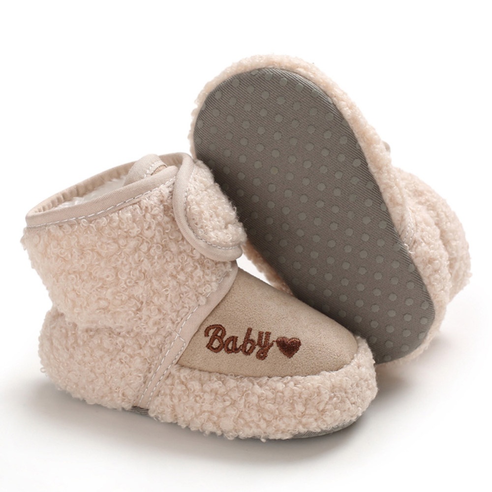 Newborn Plush Snow Boot Warm Soft Sole Non-slip Shoes for Winter Infant Boys Girls apricot_Inside length 11 cm - Image 2