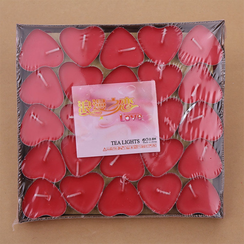 50Pcs/Set Romantic Decorative Small Heart Shaped Candles Smokeless for Birthday Marry   Gifts red - Image 3