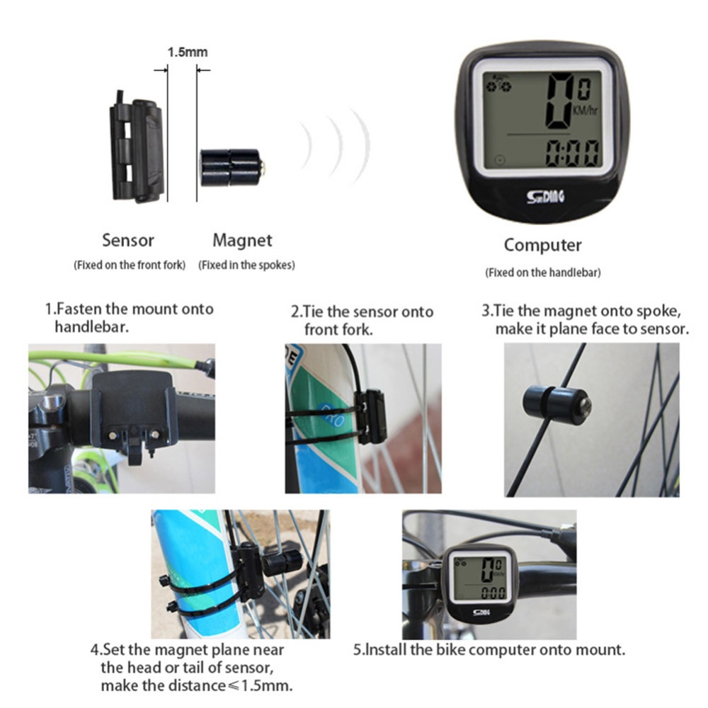 Waterproof Bike Bicycle Computer Outdoor Multifunction Cycling Odometer Speedometer with LCD Backlight black - Image 2