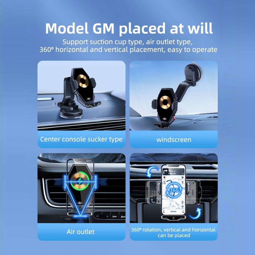 Car Phone Holder Air Outlet Mount Wireless Charger 15w Fast Charging Induction Navigation Bracket Accessories Black - Image 3