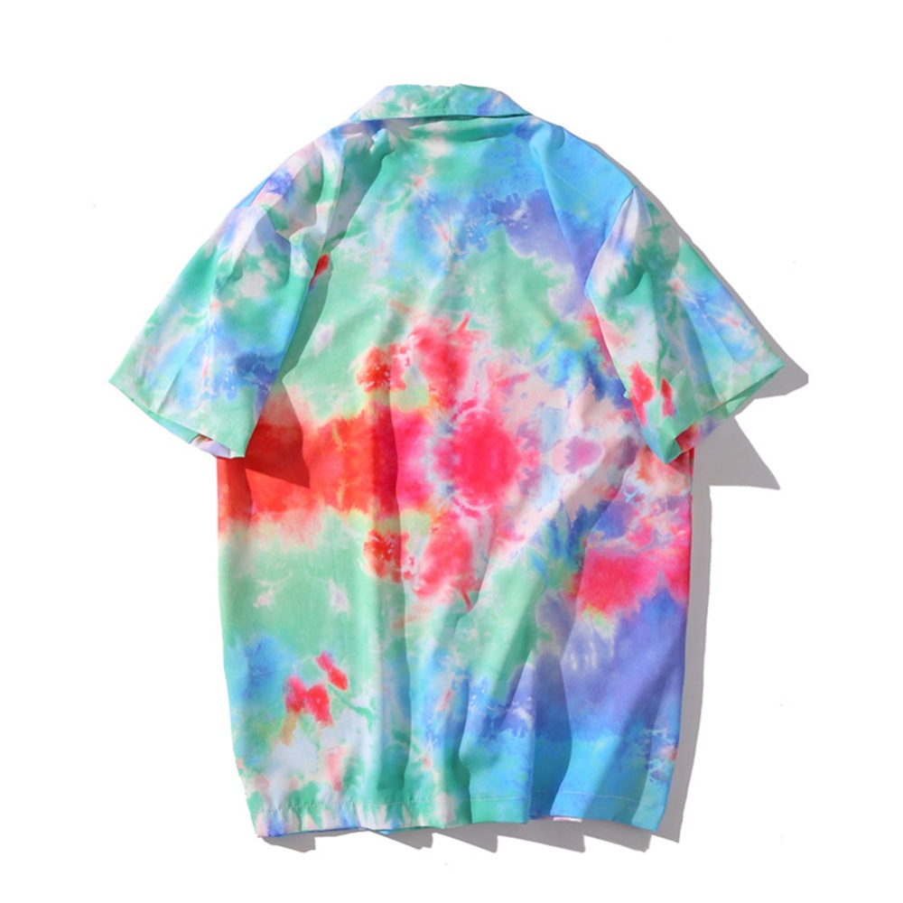 Trendy Short Sleeves T-shirt For Men Women Tie-dye Printed Gradient Color Tops Lapel Loose Cardigan Shirts As shown M - Image 3