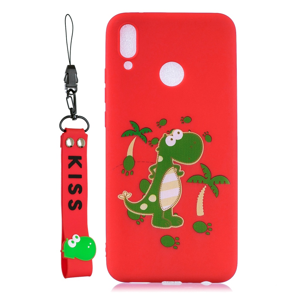 For HUAWEI Y9 2019 Cartoon Lovely Coloured Painted Soft TPU Back Cover Non-slip Shockproof Full Protective Case with Lanyard red - Image 3