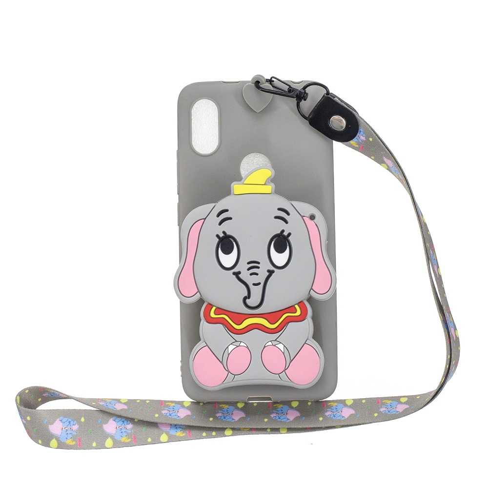 For HUAWEI Y6 2019 Y7 Y9 Cartoon Full Protective TPU Mobile Phone Cover with Mini Coin Purse+Cartoon Hanging Lanyard 8 grey elephant - Image 3