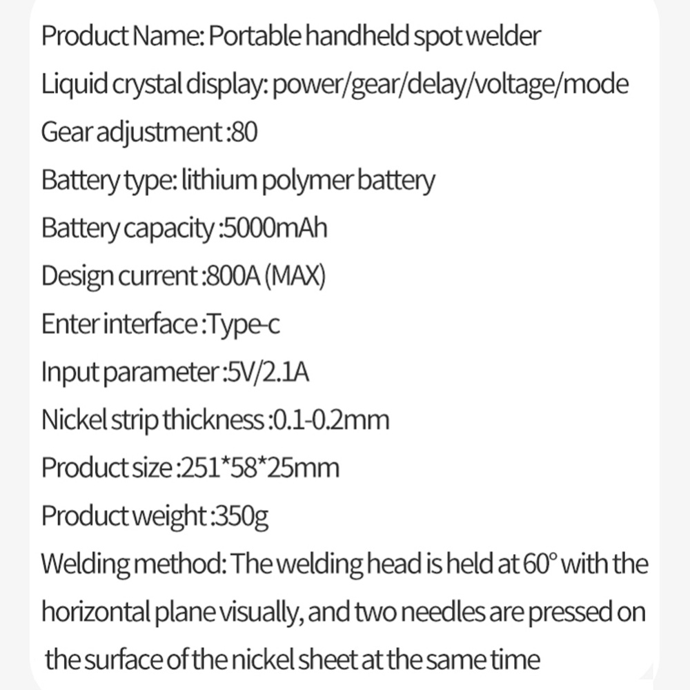 Portable Handheld Battery Spot Welder 5000mah Adjustable Levels Digital Display for 18650 Lithium Welding Black - Image 3