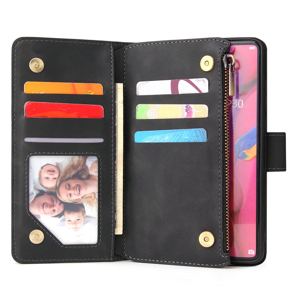 For HUAWEI P30 lite pro Multi-card Bracket Coin Wallet Zipper Mobile Phone PU Leather Case 4 brown - Image 3