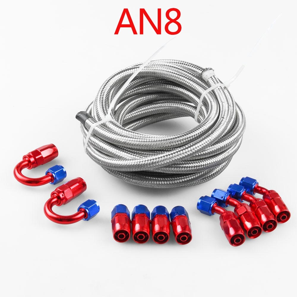 Stainless Steel Braided Oil / Fuel Line Hose + Fitting End Adaptor Kit AN8 - Image 2