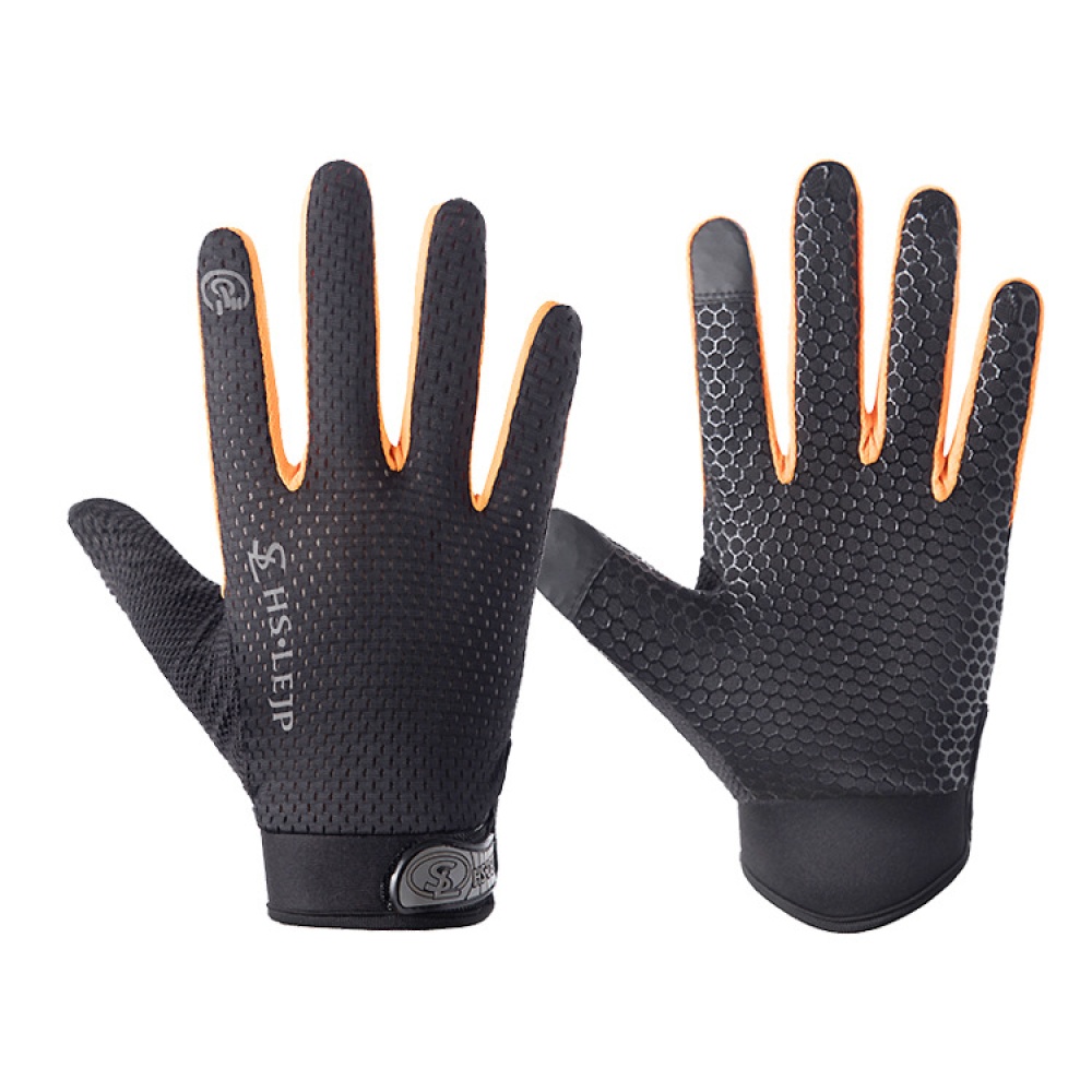 Outdoor gloves Sports Anti Slip Breathable Road Gloves Cycling Full Finger Bicycle Motorcycle Riding Black+orange_M - Image 3