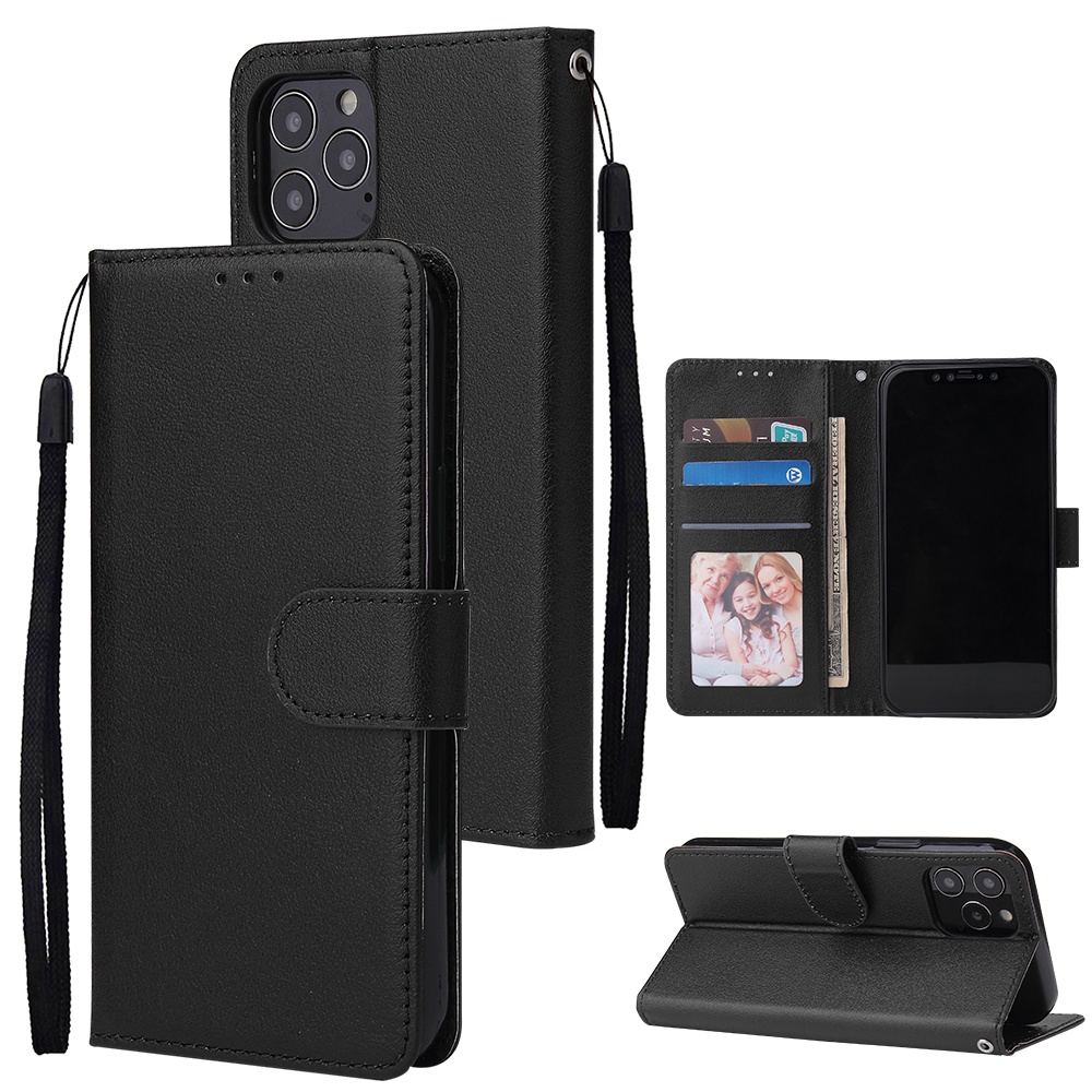 For Iphone 12 5.4 inch/6.1 inch/ 6.7 inch PU Leather Three-card Photo Frame Front Buckle Mobile Phone shell black - Image 3