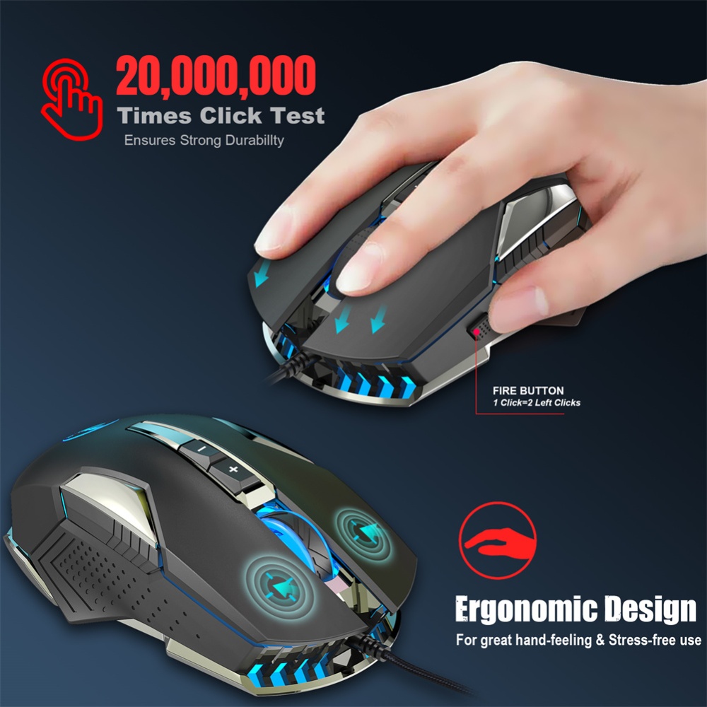 Wired Game Mouse Colorful Luminous 8000dpi Adjustable 8D Ergonomic Computer Gaming - Image 2