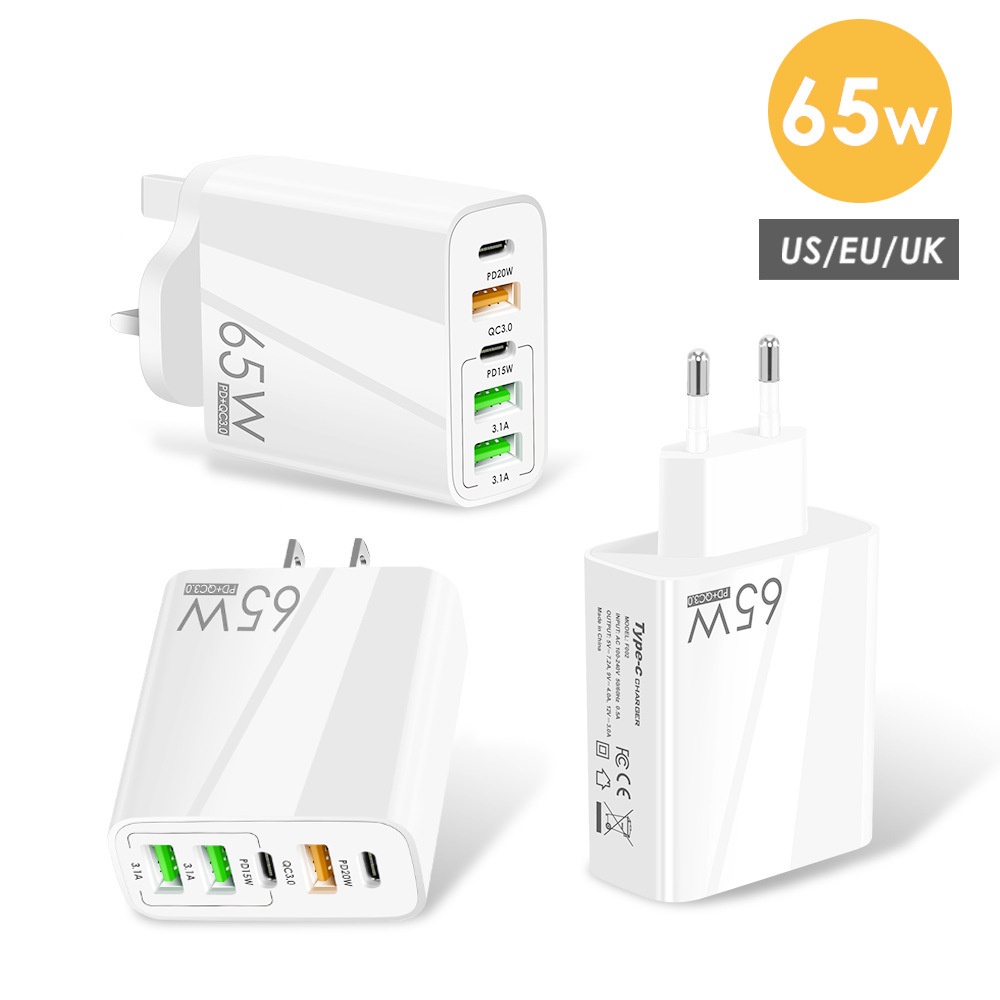 Usb C Wall Charger Block 65w Type Pd Qc3.0 Fast Charging Adapter For Iphone Ipad Android Tablet white US Plug - Image 3