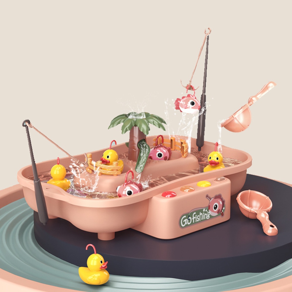 Child Toy Magnetic Fishing Music Electric Circulation Duck Platform Water Play Game Toys 888-57 + Duck--Pink - Image 3