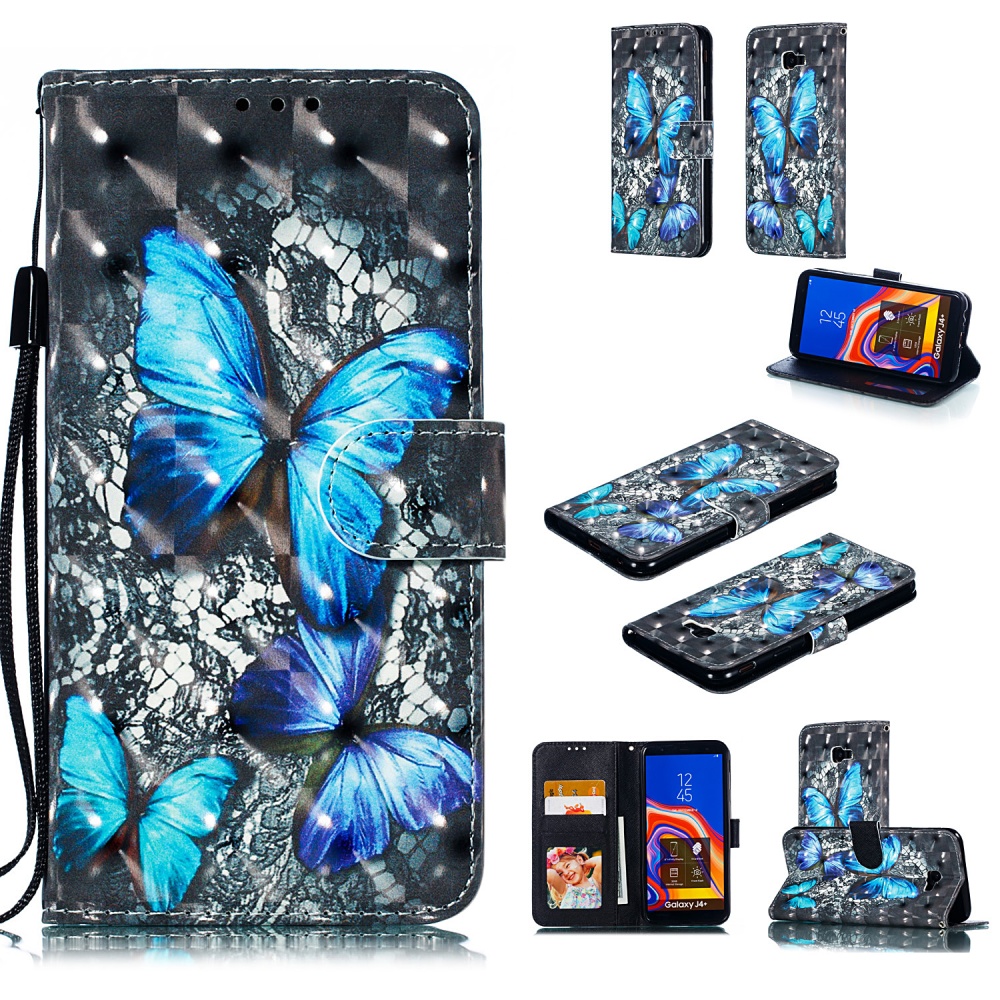 For Samsung J4 plus 2018 European Edition 3D Coloured Painted Full Protective Cover with Button Card Slots Bracket Lanyard Swallowtail butte - Image 3