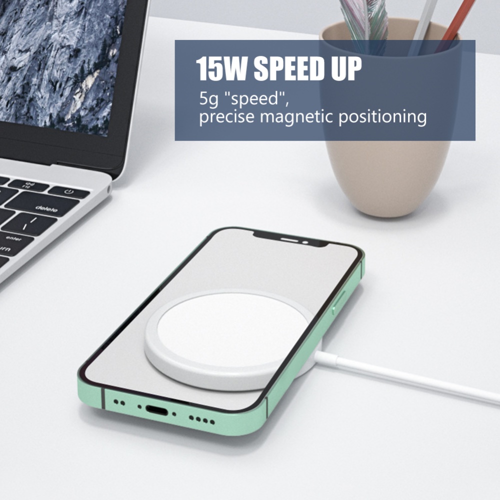 Magnetic Wireless Charger Fast-Charging Intelligently Identify Charging Power 15W Aluminum Alloy-Silver - Image 3