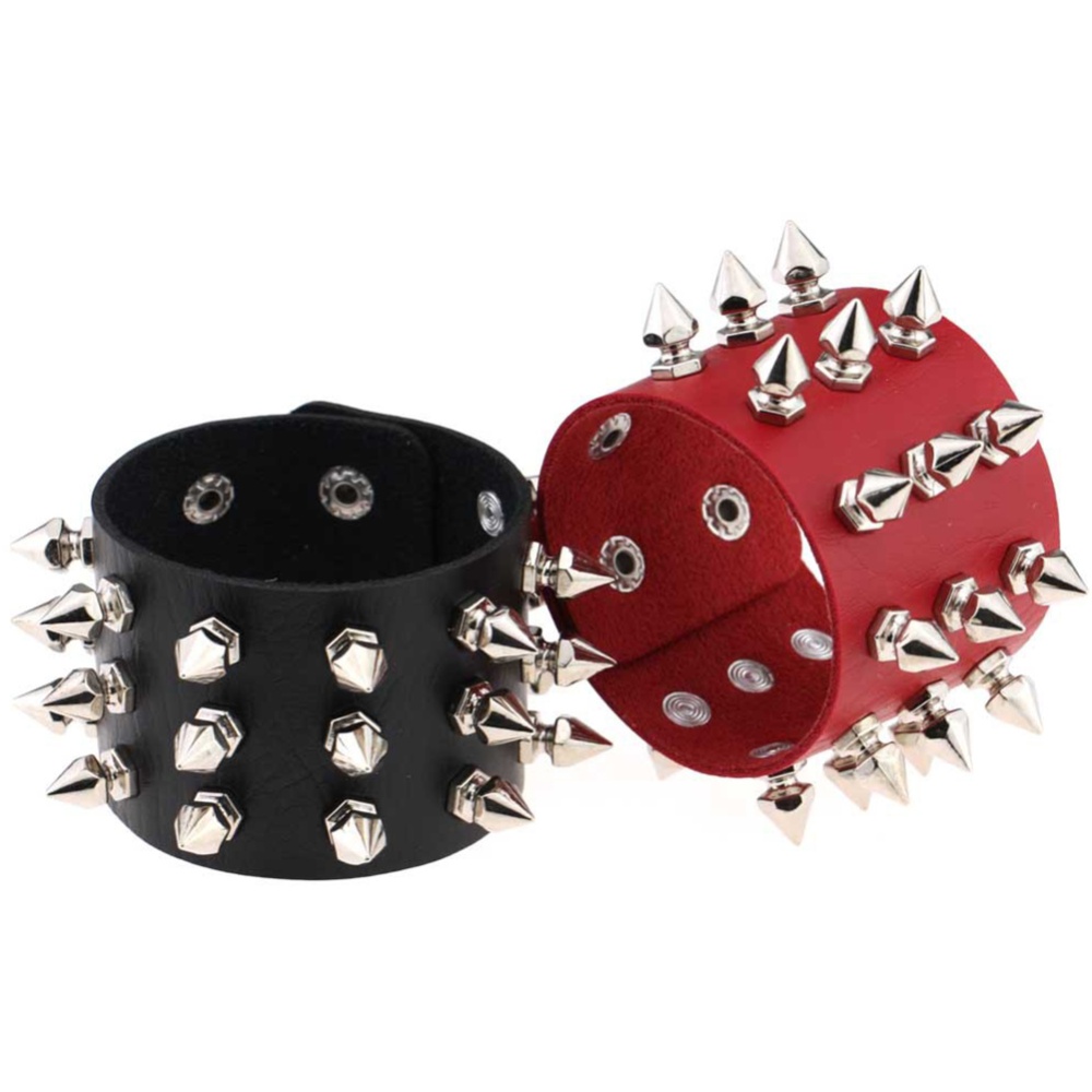 Gothic Delicate Cuspidal Spikes Rivet Leather Bracelets Punk Bracelet for Women Men purple - Image 3