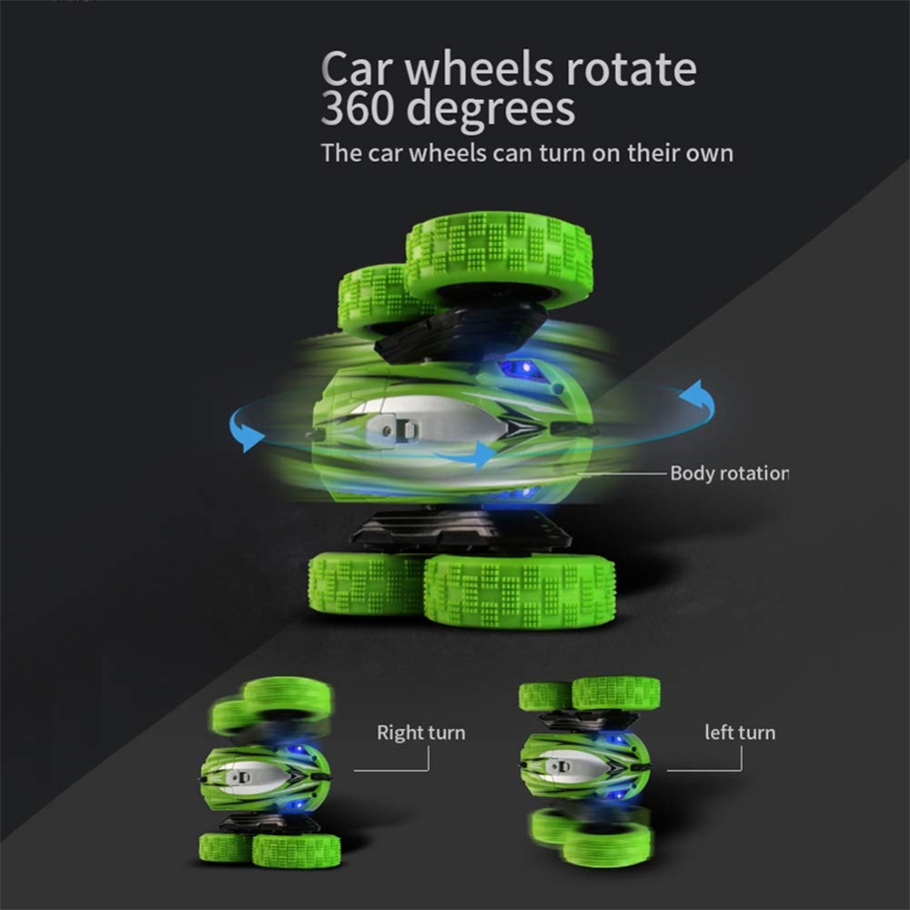 360 Degrees Rotating Double Sided RC Stunt Car with Light 1:24 Modeling Toy for Kids blue - Image 3