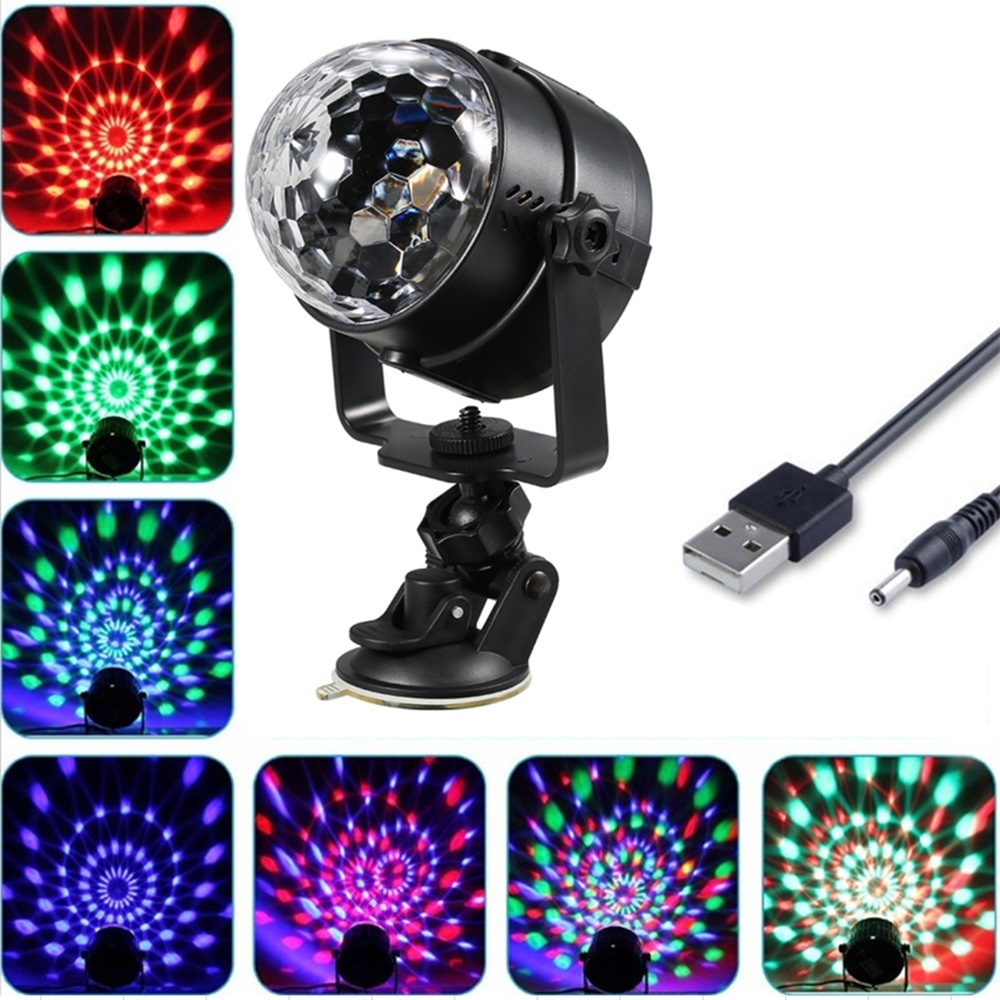 USB Disco Light Car 7 Color Changing 3W RGB Mini Crystal Magic Rotating Ball Effect Party Club DJ Show With remote control - Image 2