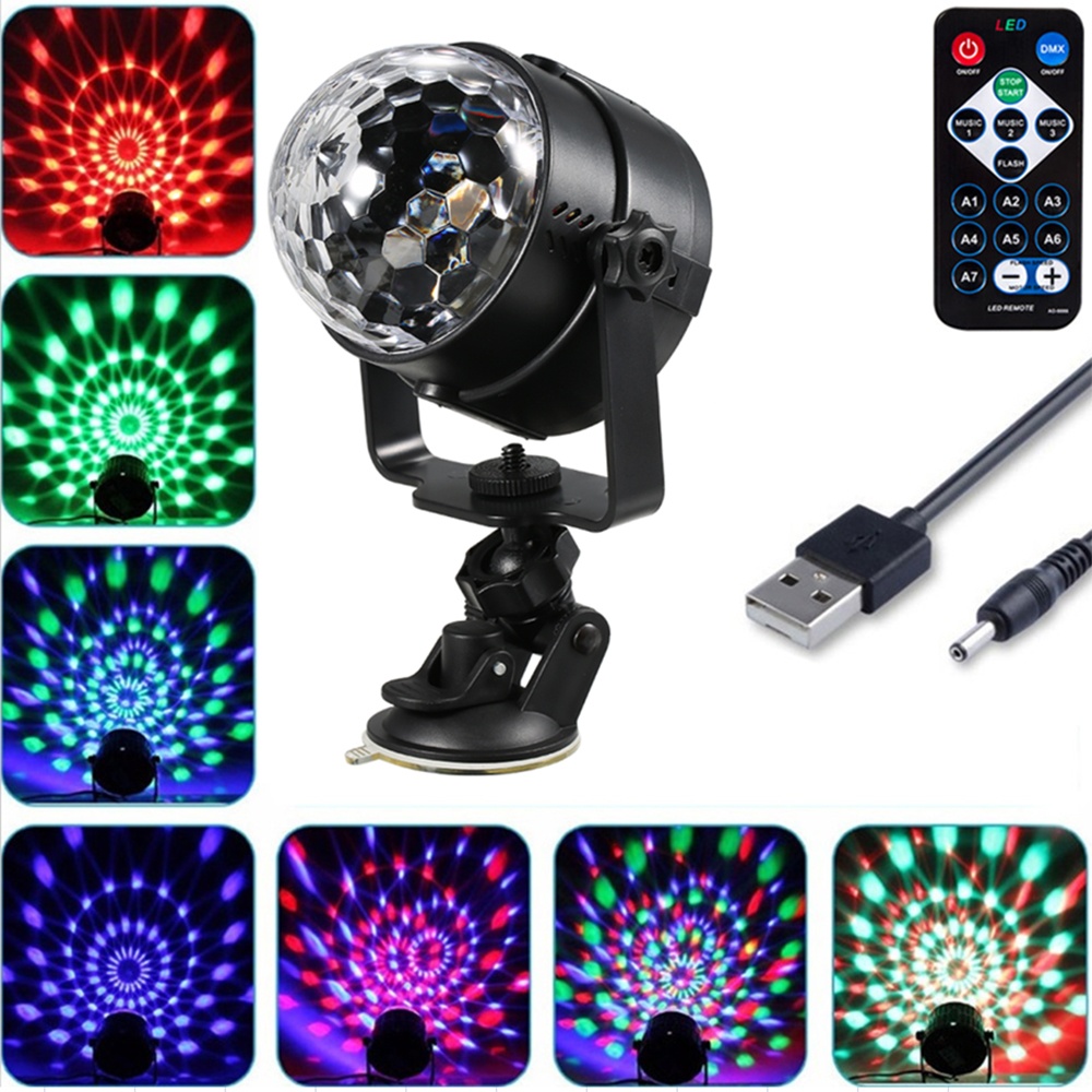 USB Disco Light Car 7 Color Changing 3W RGB Mini Crystal Magic Rotating Ball Effect Party Club DJ Show With remote control - Image 3