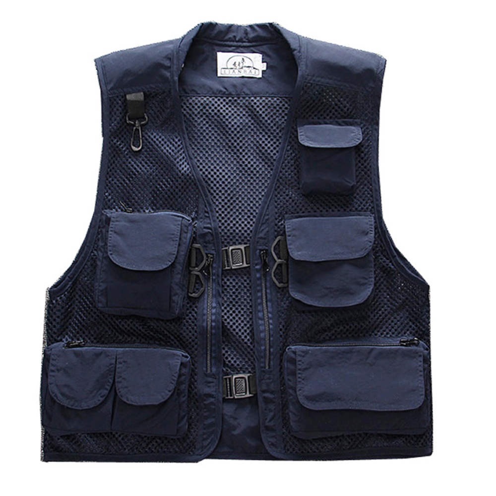 Summer Men Cargo Vest Trendy Stand Collar Waistcoat With Multi-pocket For Outdoor Photography Fishing Hiking beige XXXL - Image 3