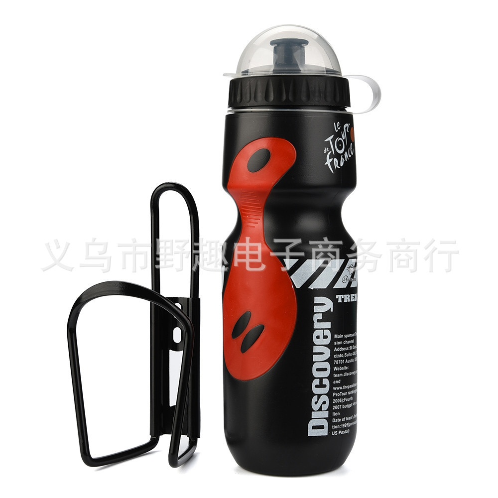 Large Capacity Bicycle Water Bottles and Carbon Fiber texture V-shaped Bottle Cage Kettle Set Grey kettle + silver bottle holder - Image 3