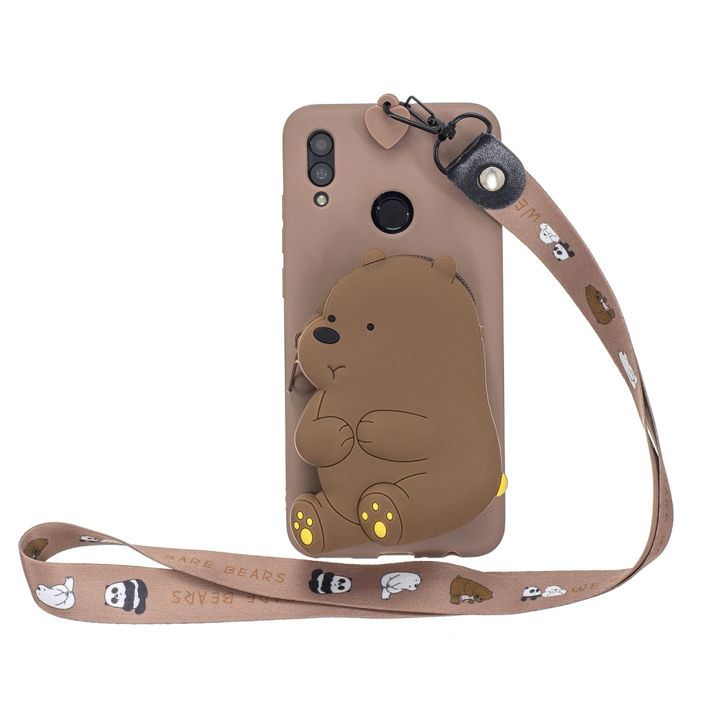 For HUAWEI Y6 2019 Y7 Y9 Cartoon Full Protective TPU Mobile Phone Cover with Mini Coin Purse+Cartoon Hanging Lanyard 7 brown bear - Image 3