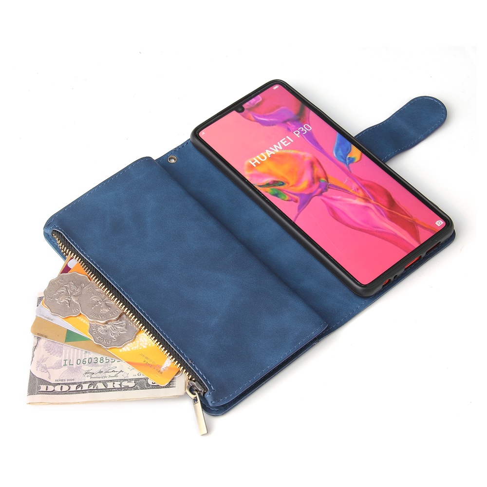 For HUAWEI P30 lite pro Multi-card Bracket Coin Wallet Zipper Mobile Phone PU Leather Case 2 blue - Image 3