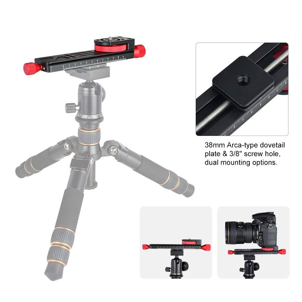 W-160 Tripod Head Aluminum Alloy 2-Way Macro Focusing Rail Slider Plate Close-up Photography with 1/4"" Screw black - Image 3