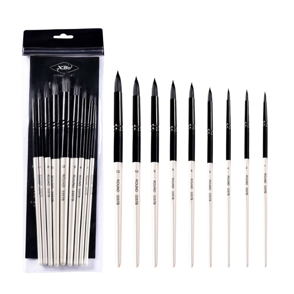 9Pcs Paint Brushes Black White Nylon Hair Mixed Head Brush Set - Image 2