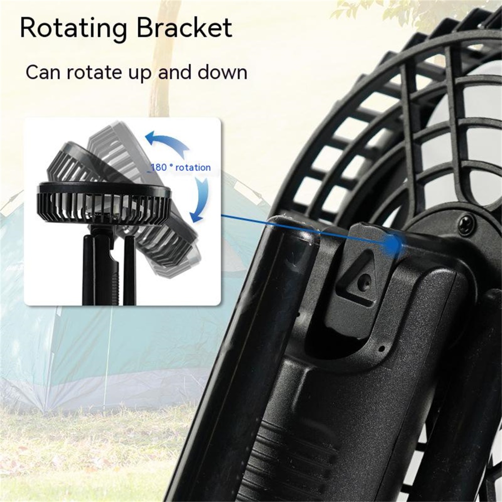 Outdoor Camping Tripod Fan 270 Degree Rotatable 2350 Rpm/min 3-levels Dimming Mini With Led Lamp black - Image 2