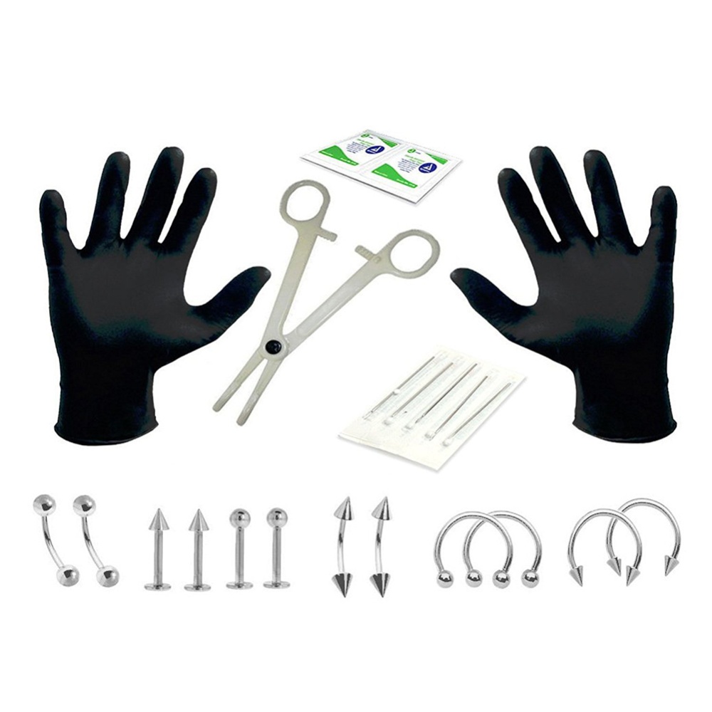 20pcs/set Disposable Piercing Kit Sterile Needle Nipple Tongue Body Ring Tool Photo Color - Image 3