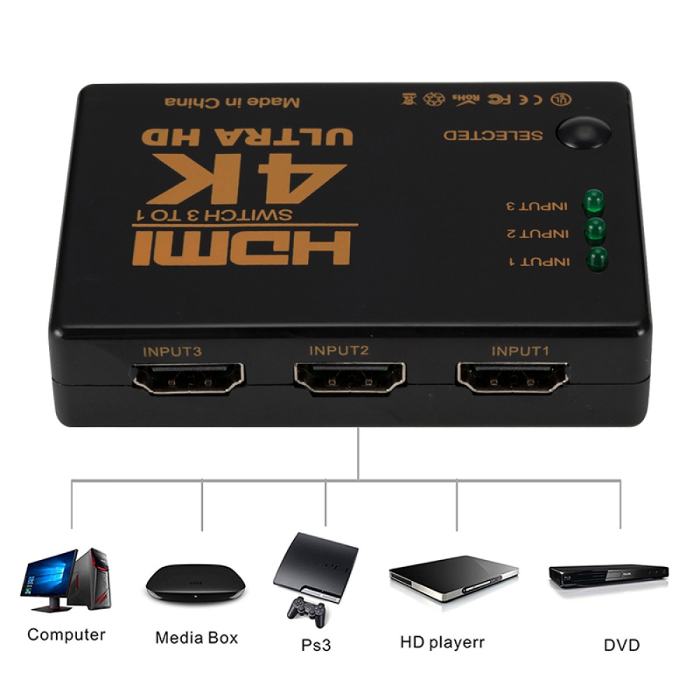 3 Port HDMI Splitter Switcher In 1 Out Hub Box +Remote Auto Switch 1080P HD black_3 ports - Image 3