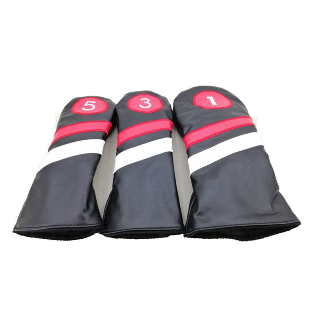 3pcs Golf Head Covers PU Leather 1 3 5 Driver Fairway black - Image 3