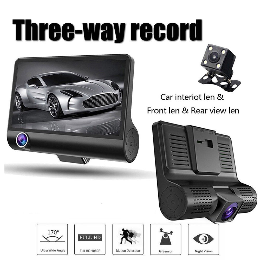 4'' 1080P 3 Lens Car DVR Dash Cam 170° Vehicle Video Recorder Rearview Camera black - Image 2