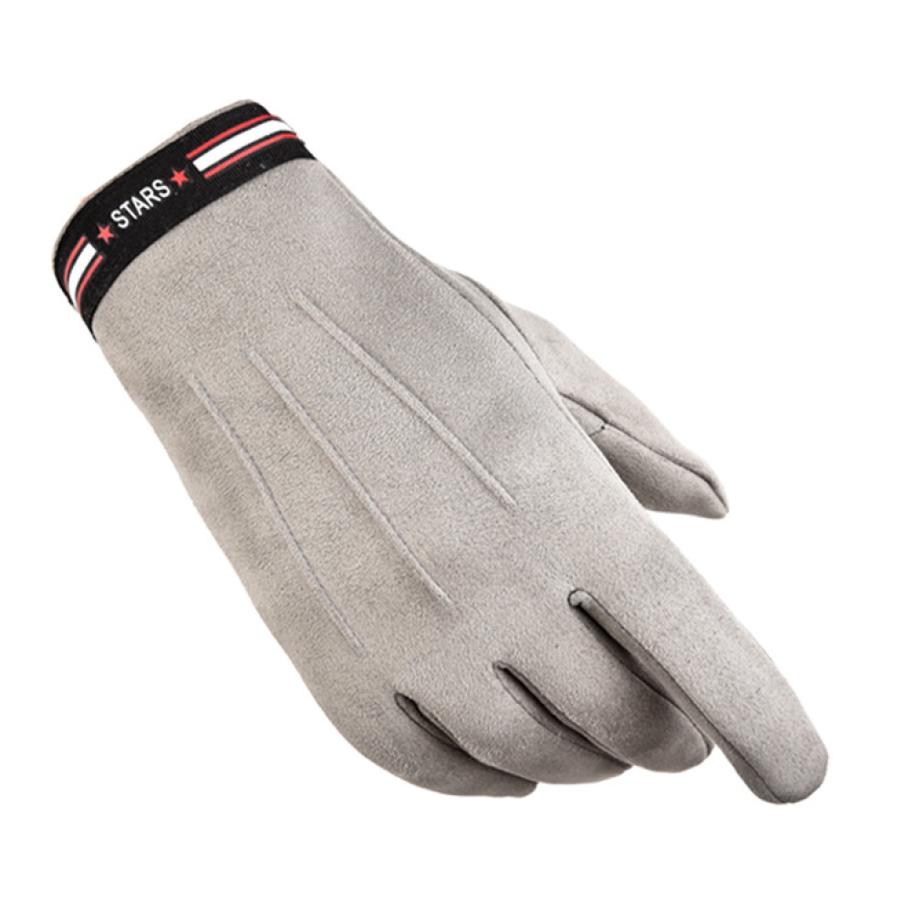 Outdoor Sports Gloves suede fabric Touch Screen windproof Driving Motorcycle Non-slip Ski Warm Fleece Light gray_One size - Image 3