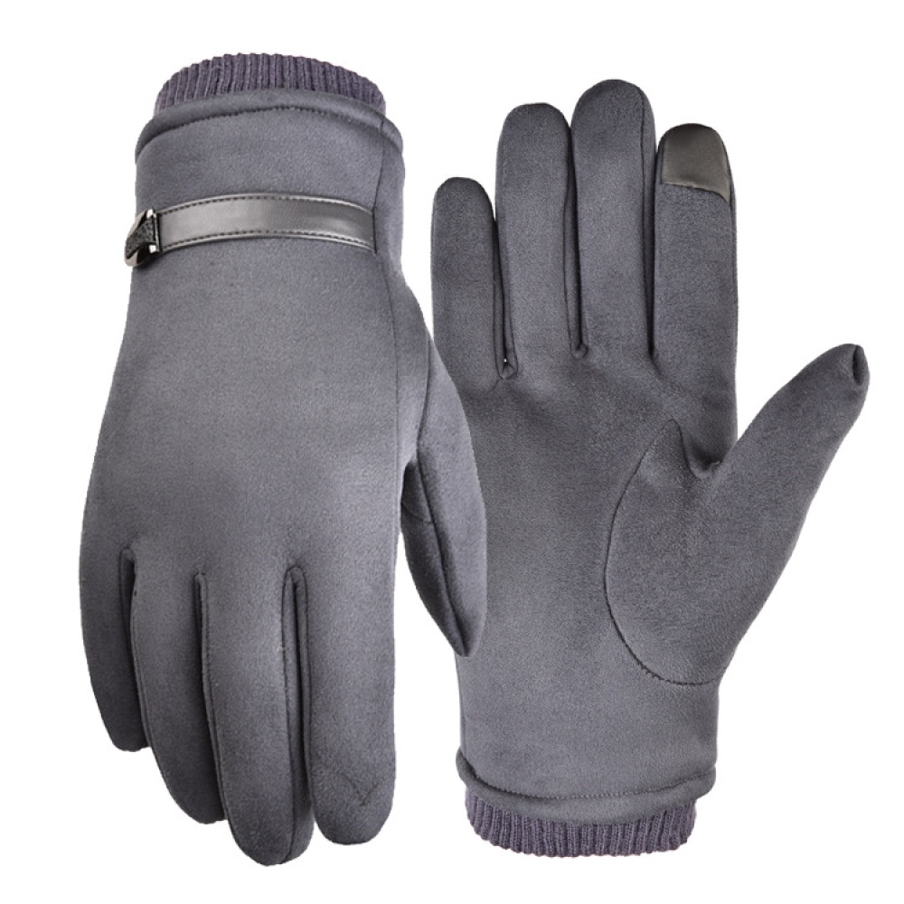 Outdoor gloves suede fabric antiskid Winter Cycling Gloves touch screen Windproof For Bike Motorcycle Warm Glove Dark gray_One size - Image 2