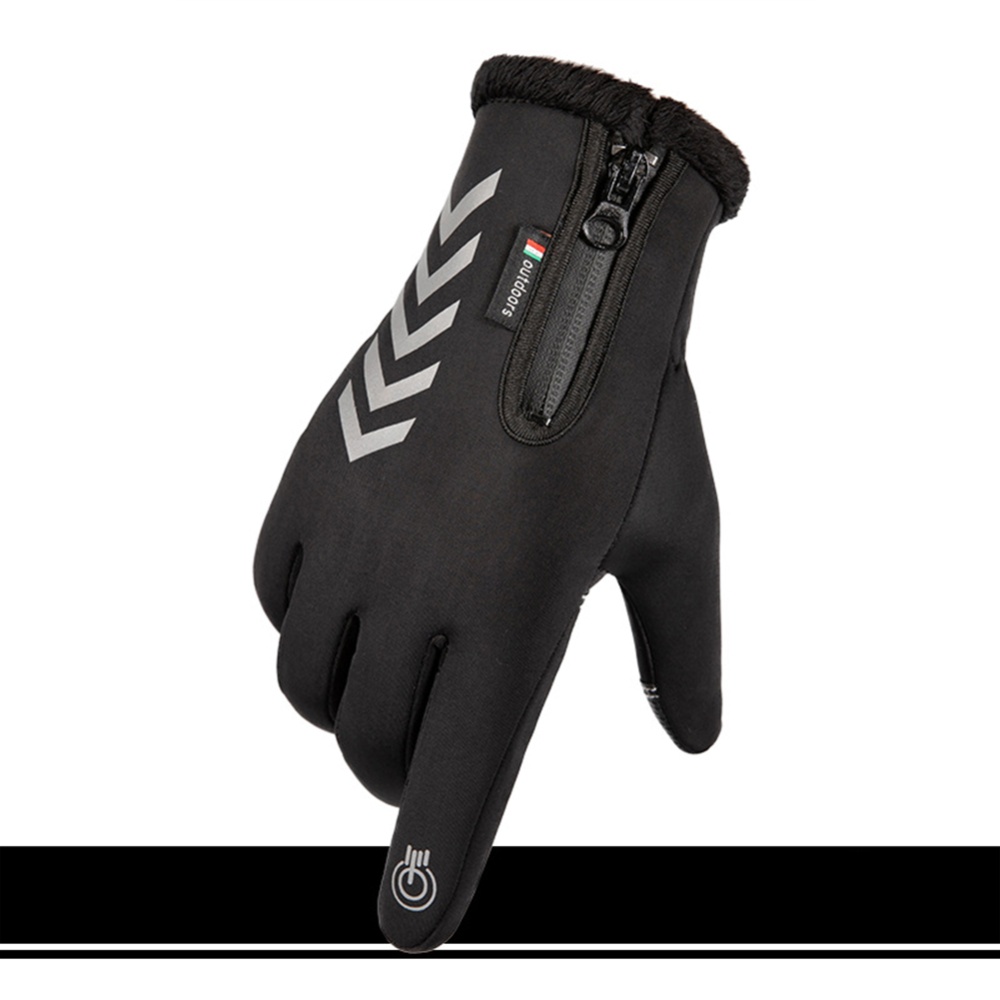 Men Women Cycling Gloves Autumn Winter Waterproof Slip Five Finger Touch Screen Night Riding Running Reflective Strip arrow reflective black