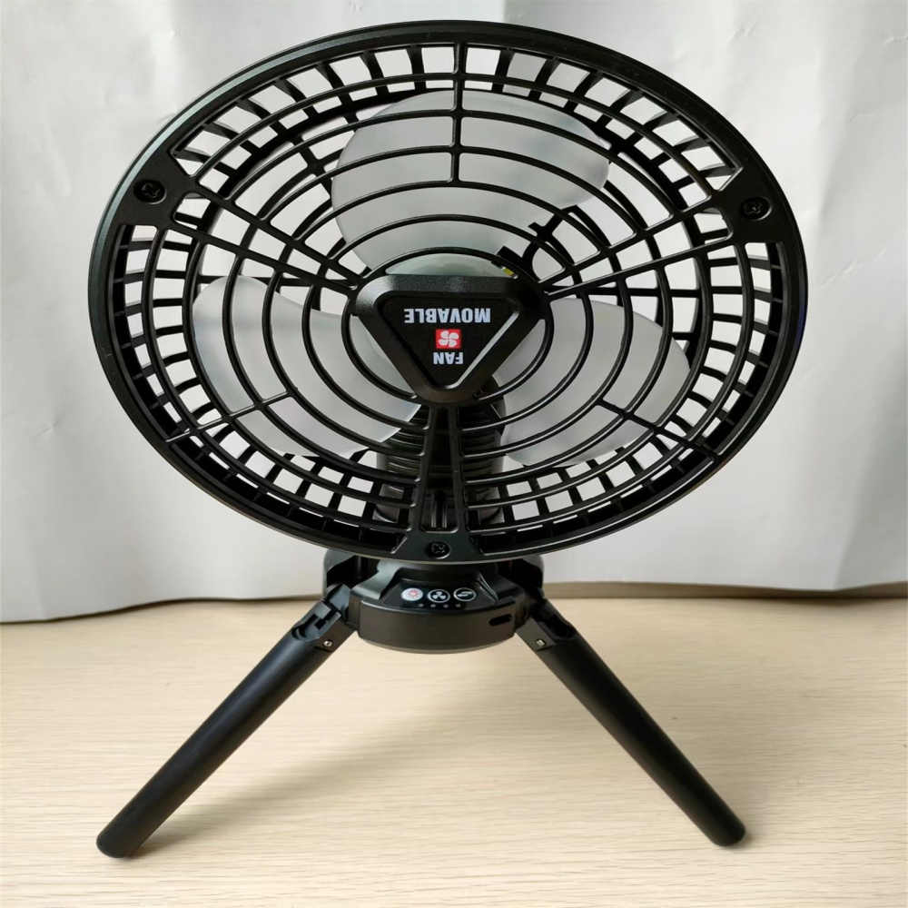 Outdoor Camping Tripod Fan 270 Degree Rotatable 2350 Rpm/min 3-levels Dimming Mini With Led Lamp coffee color
